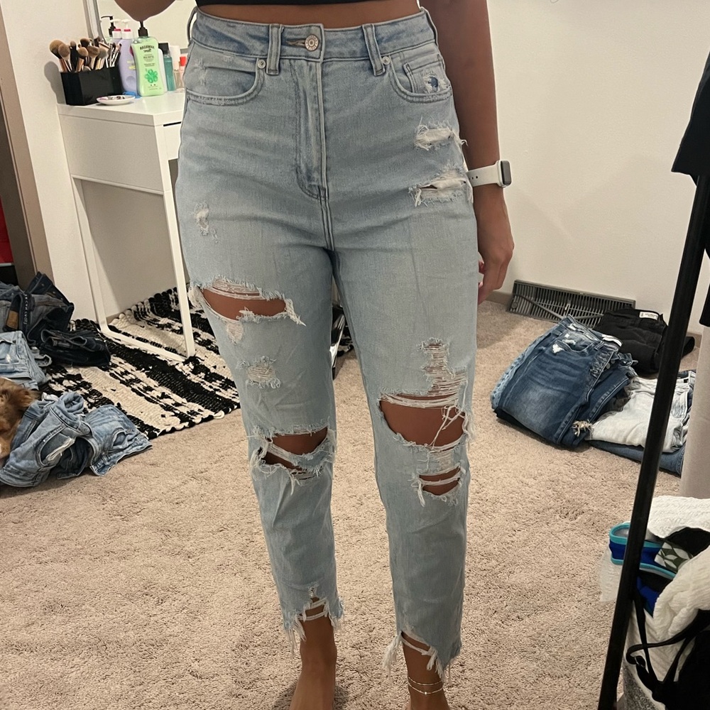 American eagle highest rise mom jeans.